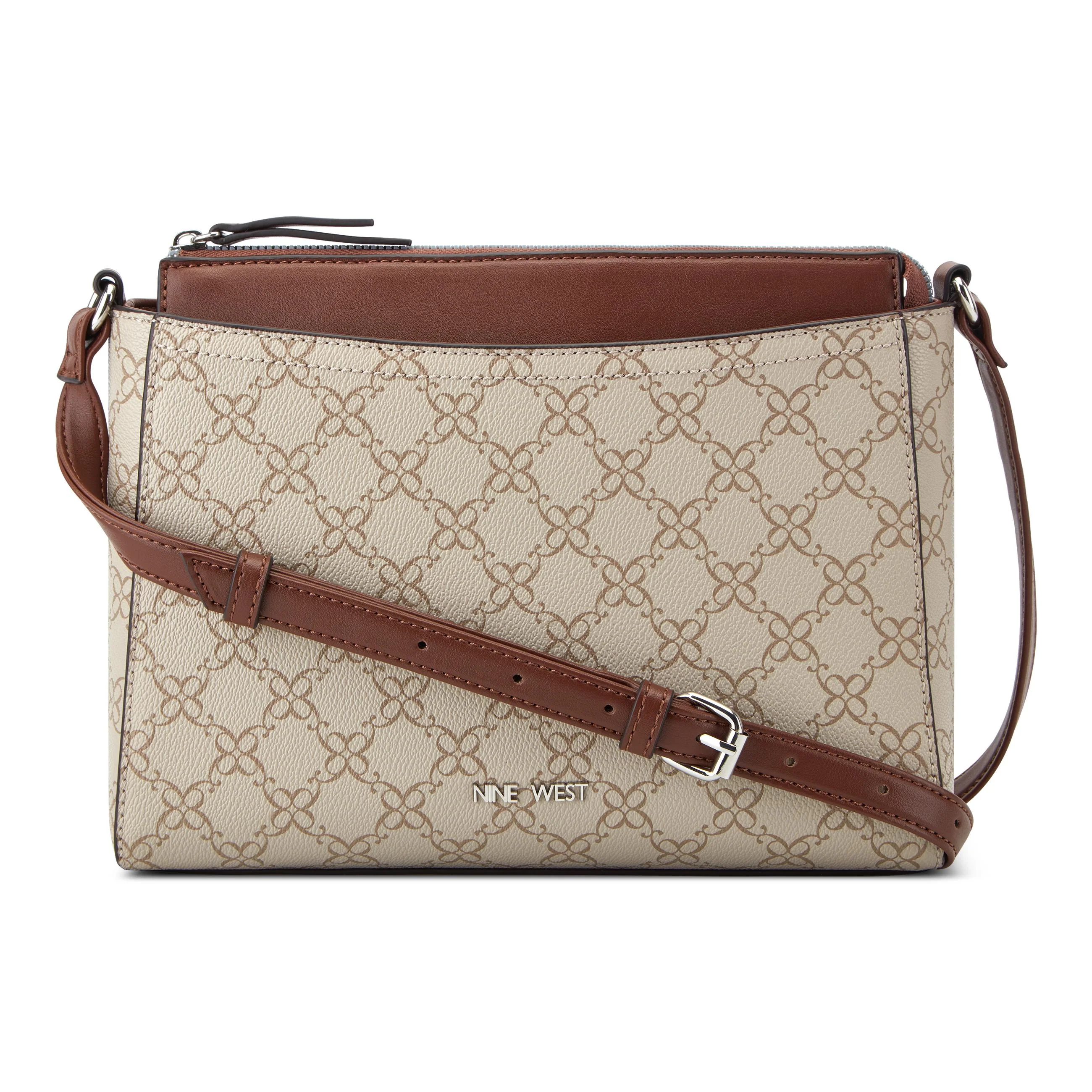 Nine West Handbags BOWIE MINI TOP ZIP CROSSBODY MUSHROOM LOGO/ MAHOGANY