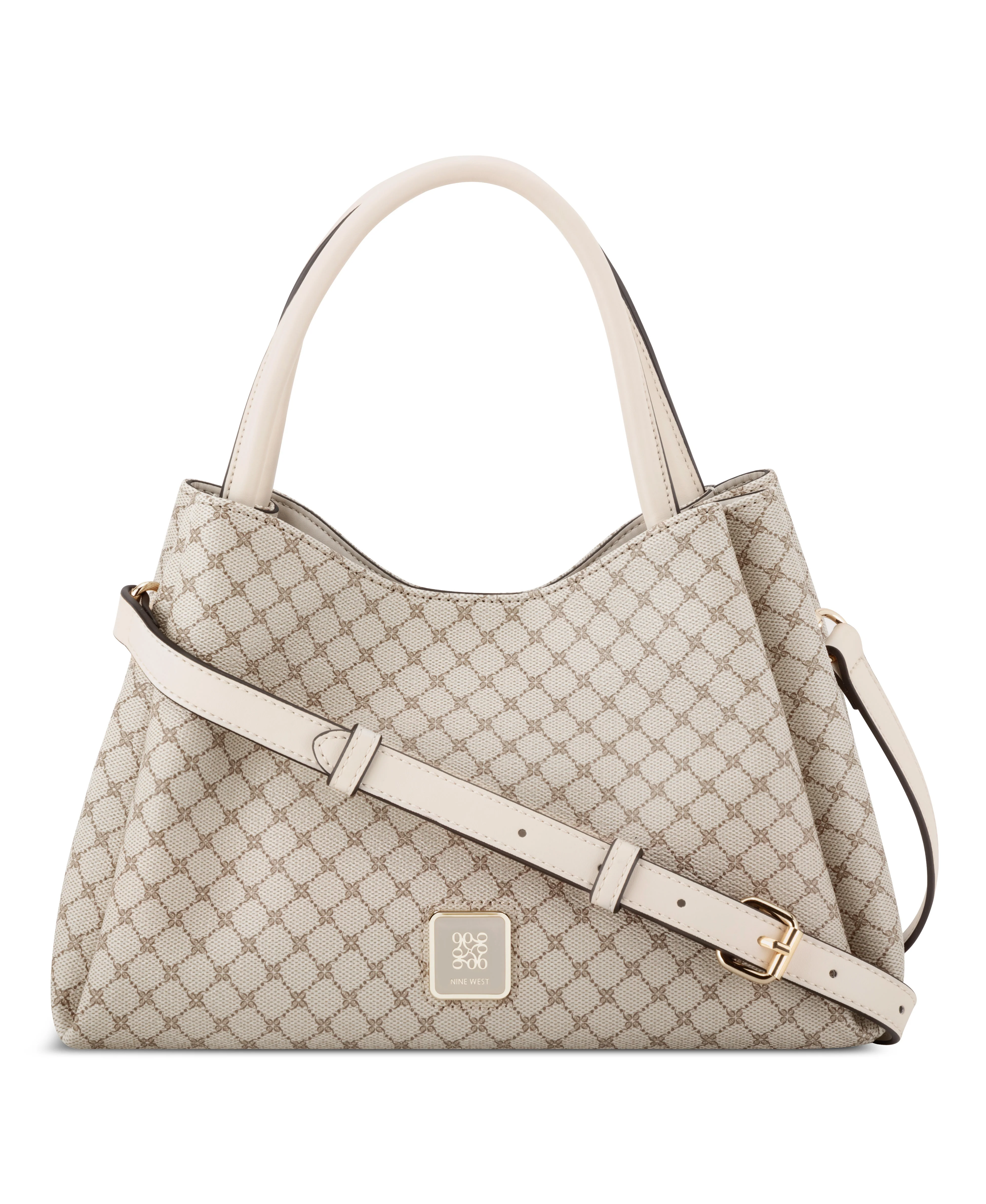 NINE WEST HANDBAGS DORSEY SATCHEL MUSHROOM LOGO/MILK