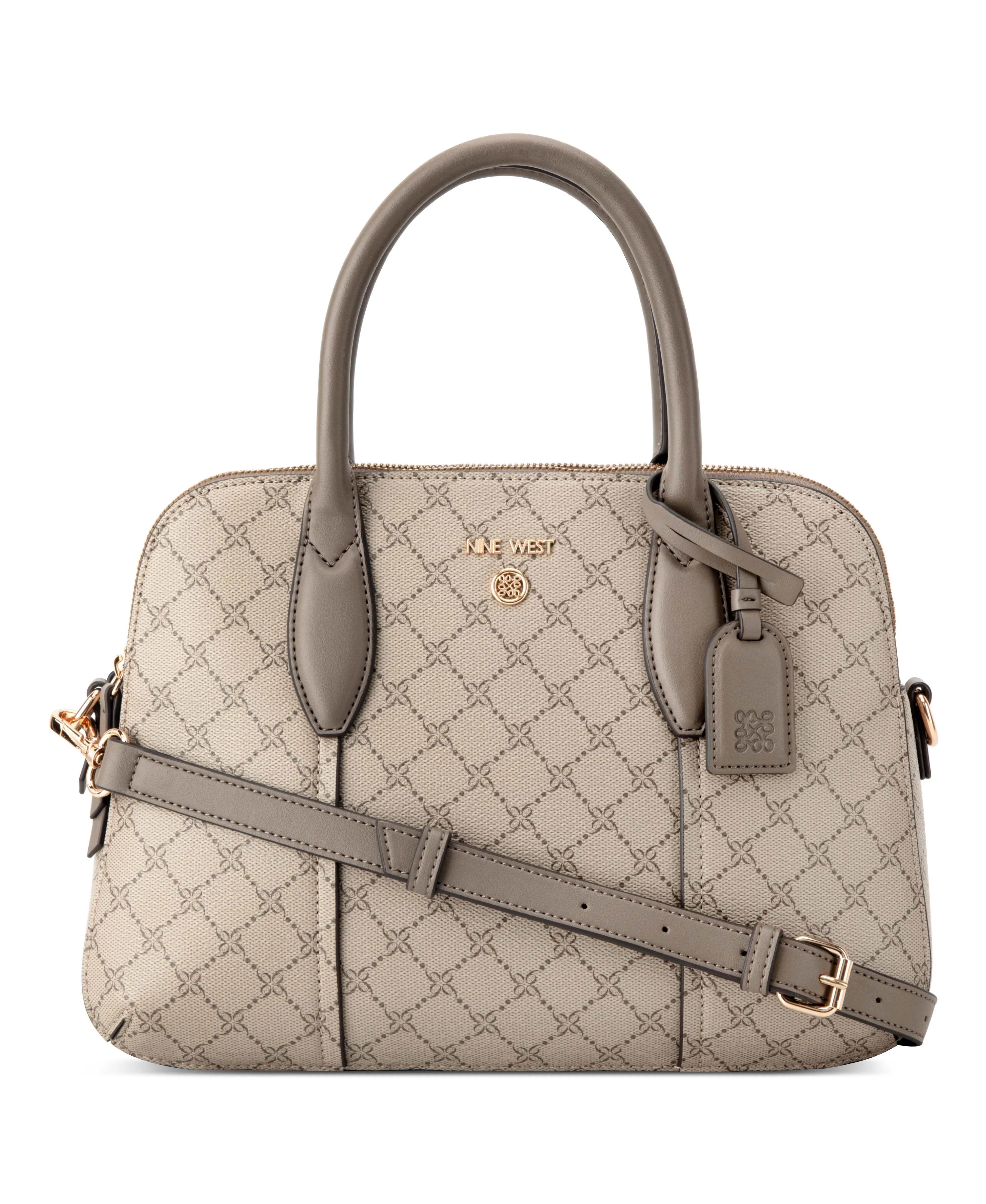 Nine West Handbags GRADY DOME SATCHEL BEIGE LOGO/FLINT