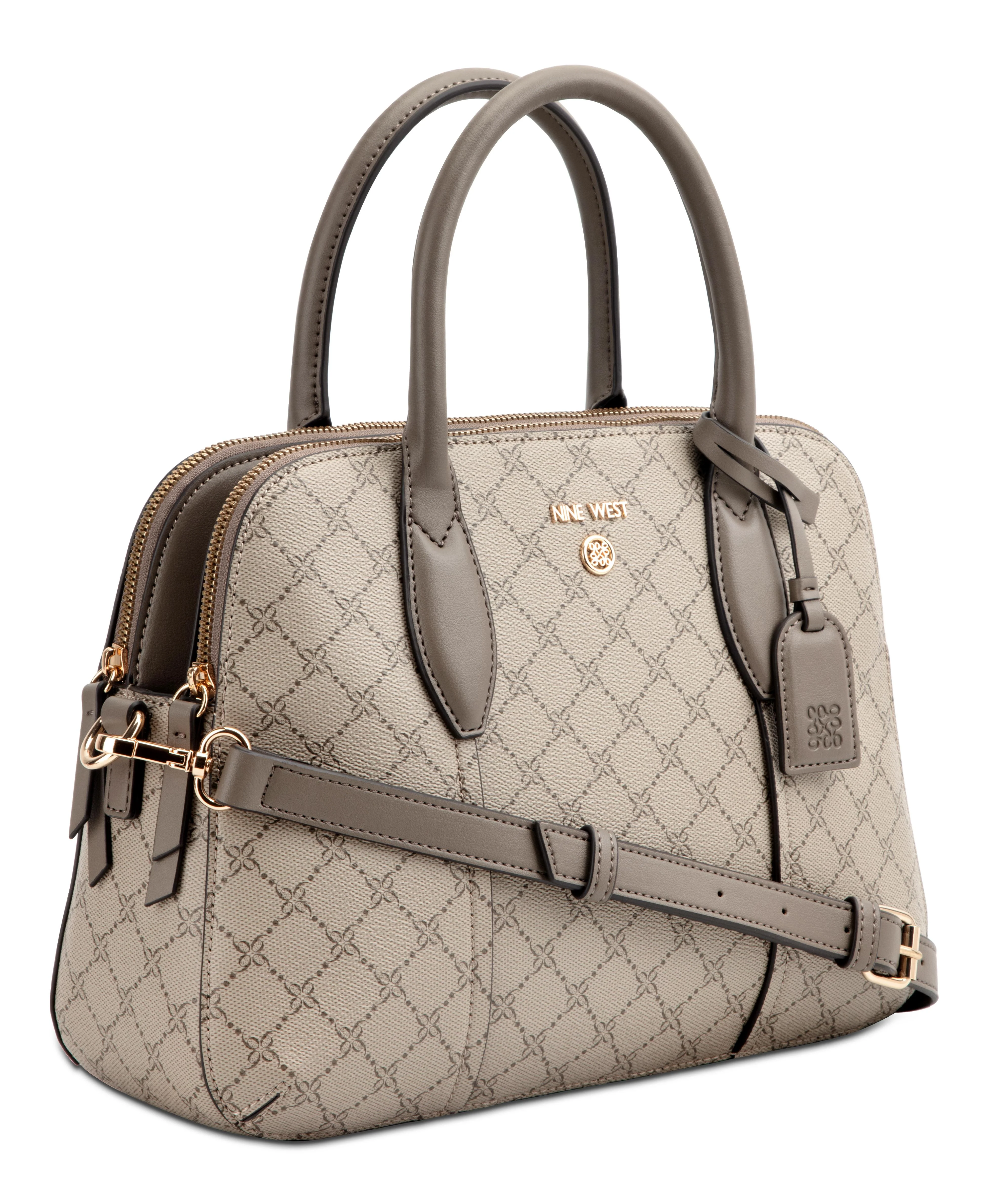 Nine West Handbags GRADY DOME SATCHEL BEIGE LOGO/FLINT - Image 2