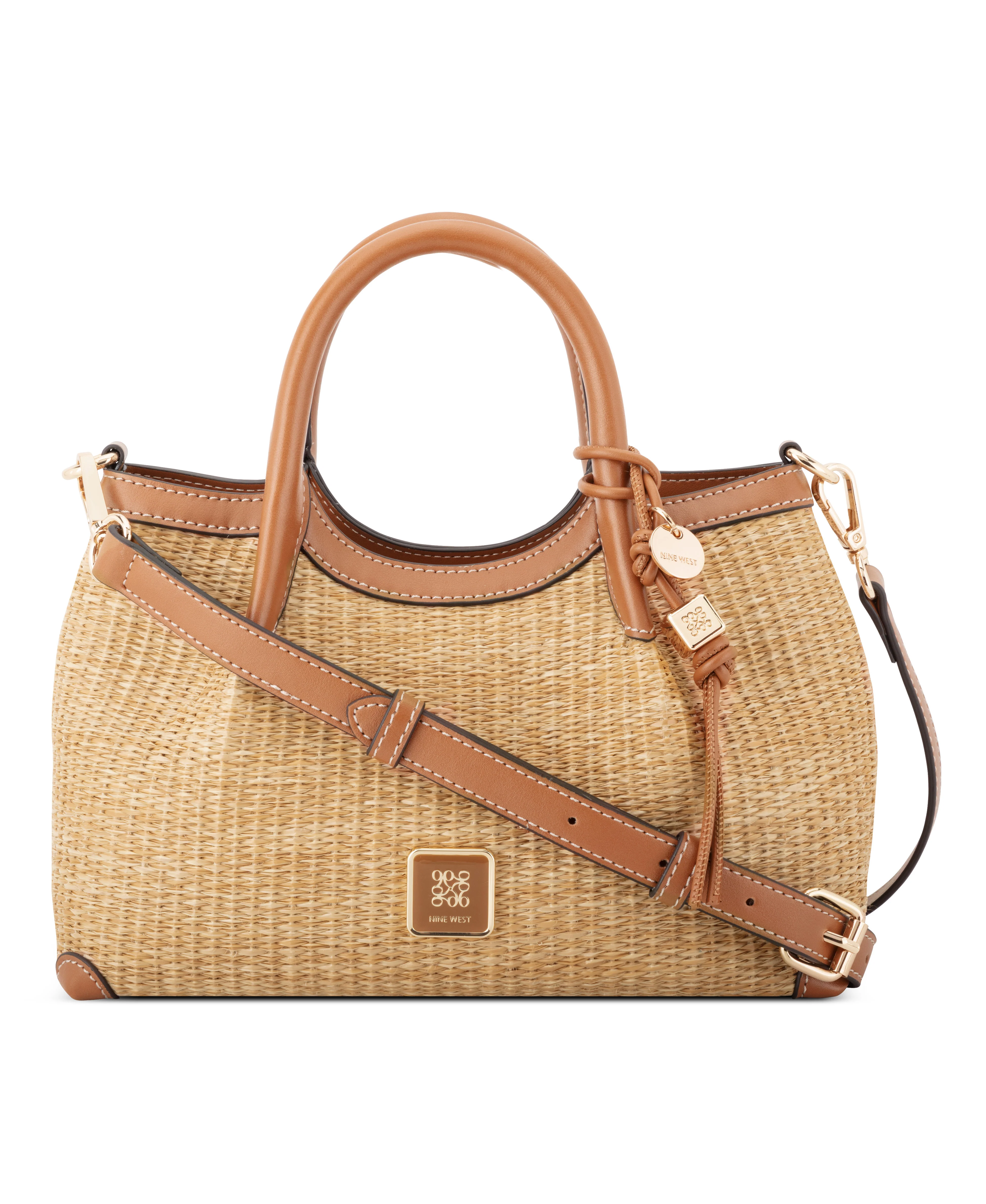 NINE WEST HANDBAGS SULLIVIN SMALL SATCHEL NATURAL/BRANDY